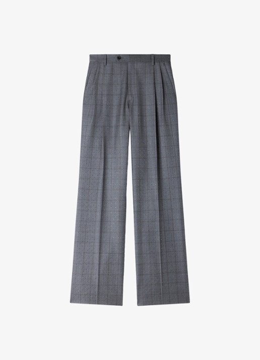 Sandro High waist straight fit pantalon met ruit dessin - voorkant dark grey / grijs