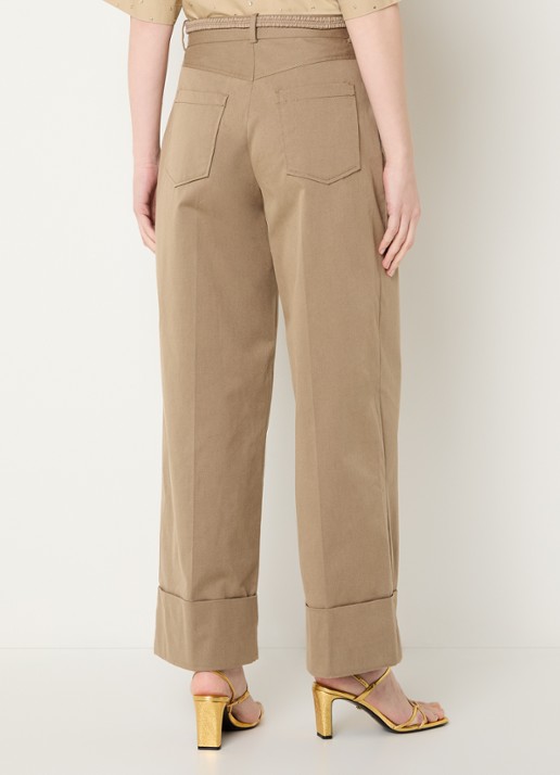 Sandro High waist straight fit pantalon met steekzakken - achterkant khaki