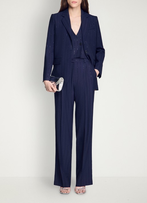 Sandro High waist straight fit pantalon met strass