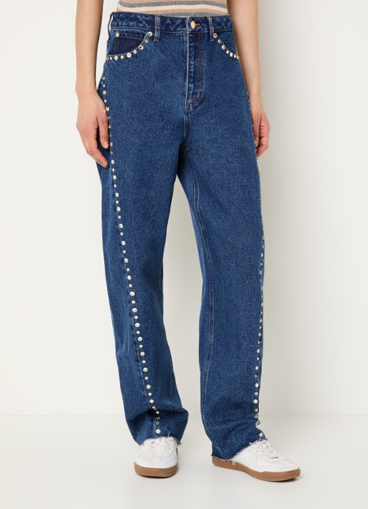 Sandro High waist straight leg jeans met donkere wassing en strass