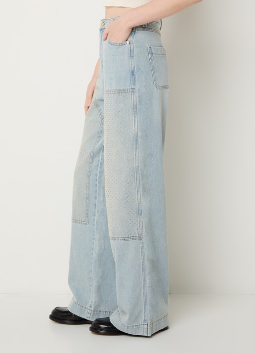 Sandro High waist straight leg jeans met strass - detail 5 indigo