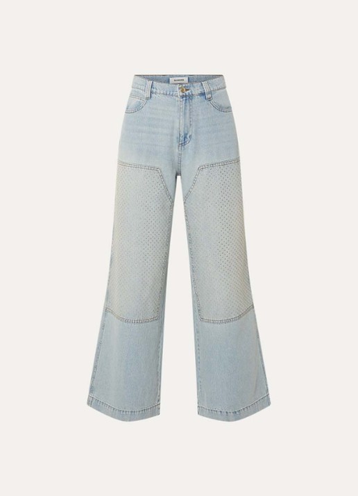 Sandro High waist straight leg jeans met strass - voorkant indigo