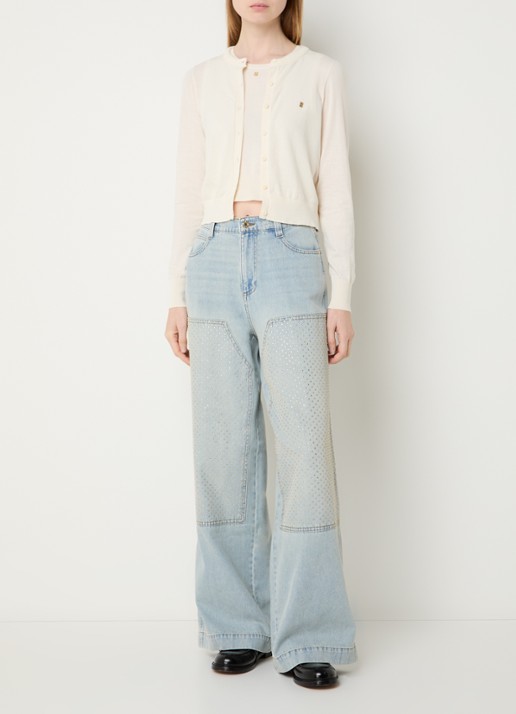Sandro High waist straight leg jeans met strass - voorkant 2 indigo