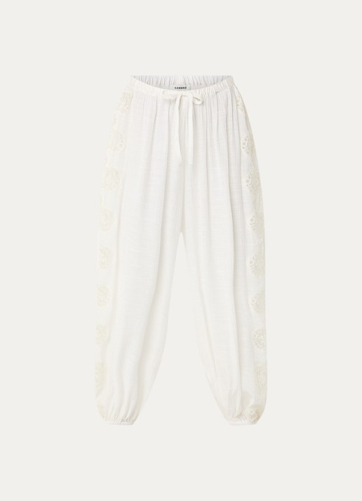 Sandro High waist tapered fit broek in linnenblend - voorkant 2 wit