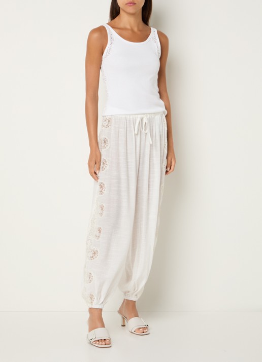 Sandro High waist tapered fit broek in linnenblend - voorkant 3 wit