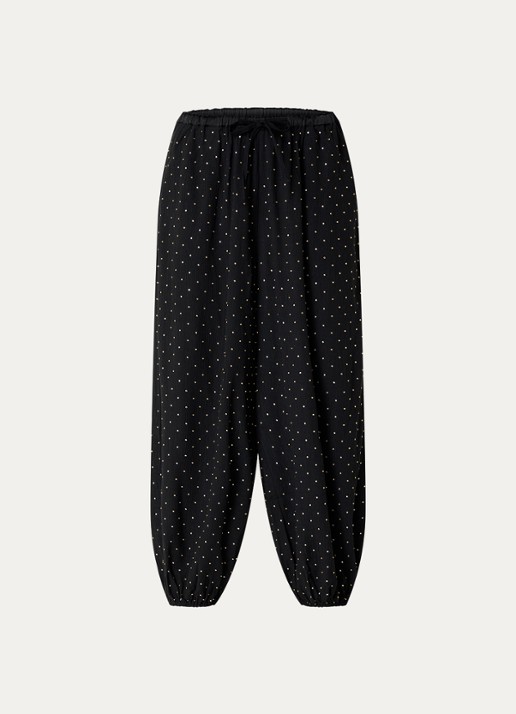 Sandro High waist tapered fit broek met strass - voorkant 3 zwart