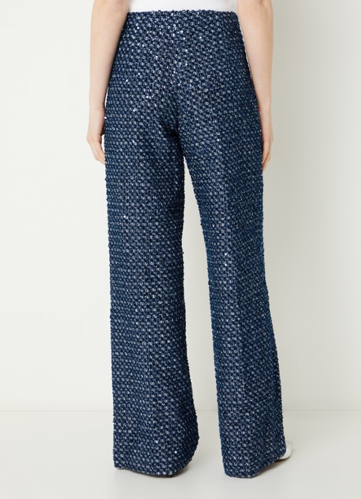 Sandro High waist wide fit broek met pailletten - achterkant 4 donkerblauw