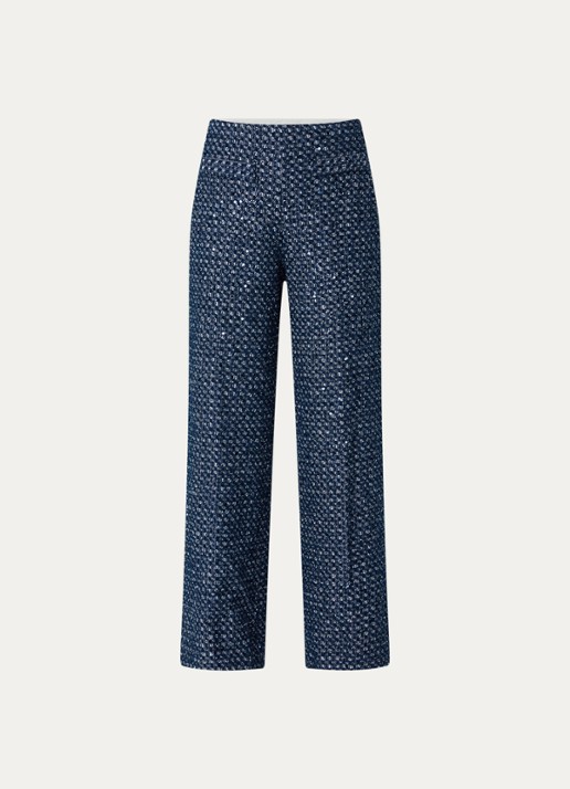 Sandro High waist wide fit broek met pailletten - voorkant donkerblauw