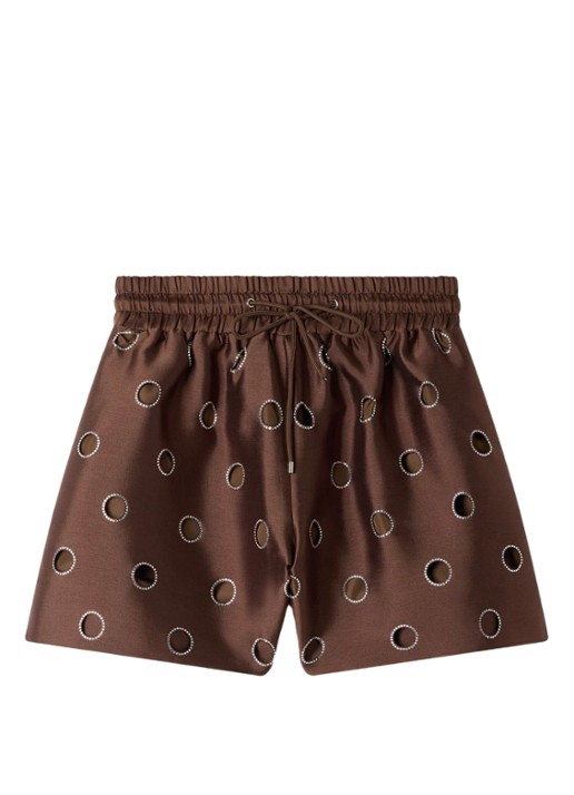 Sandro High waist wide fit korte broek met strass - voorkant bruin