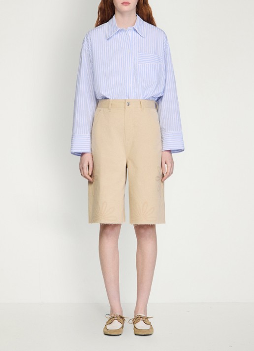Sandro High waist wide fit korte broek van denim met bloem detail - detail 6 beige