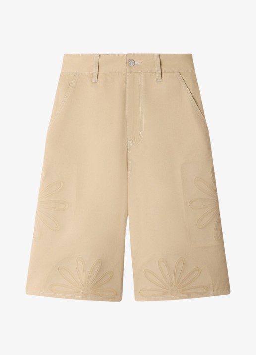 Sandro High waist wide fit korte broek van denim met bloem detail - voorkant beige