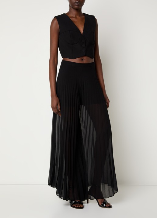 Sandro High waist wide fit palazzobroek met plissé - voorkant 2 zwart