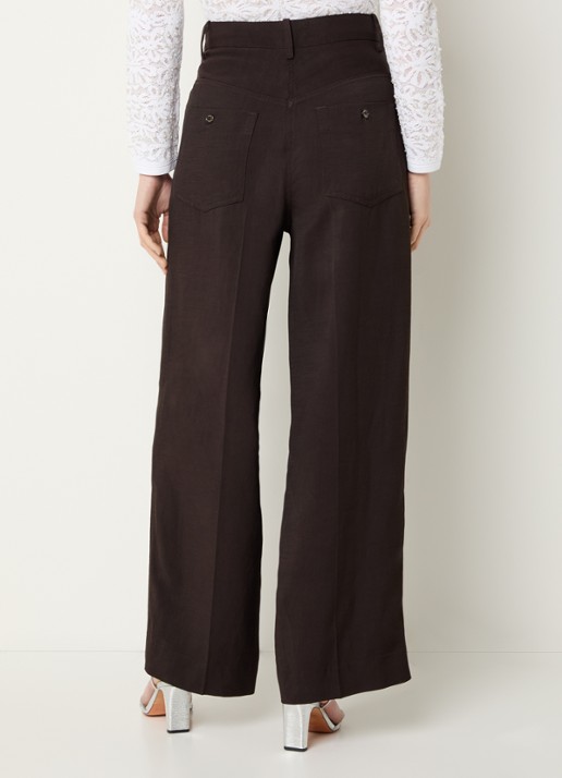 Sandro High waist wide fit pantalon in linnenblend - achterkant 4 donkerbruin