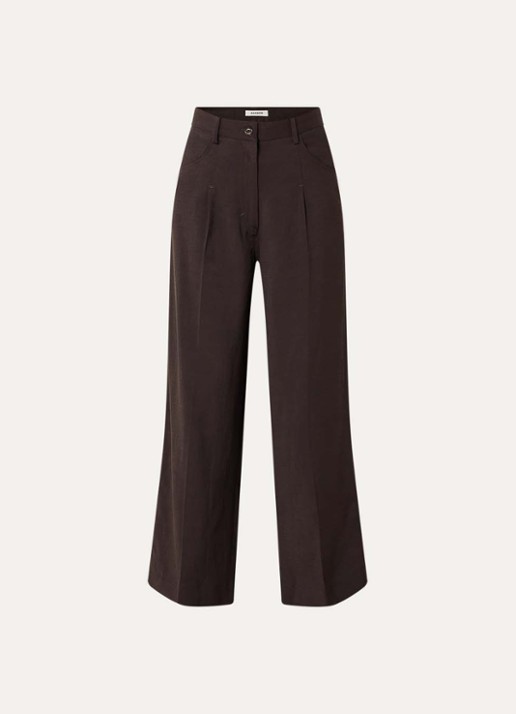 Sandro High waist wide fit pantalon in linnenblend - voorkant 2 donkerbruin