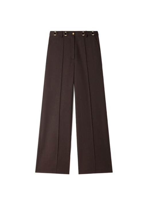 Sandro High waist wide fit pantalon in wolblend met ceintuur - voorkant lichtbruin
