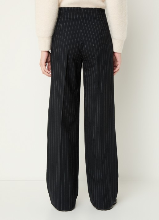 Sandro High waist wide fit pantalon in wolblend met krijtstreep - achterkant 4 zwart