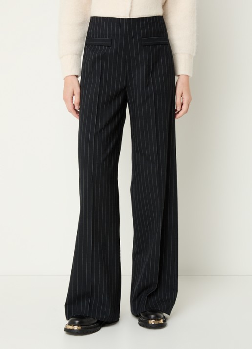 Sandro High waist wide fit pantalon in wolblend met krijtstreep