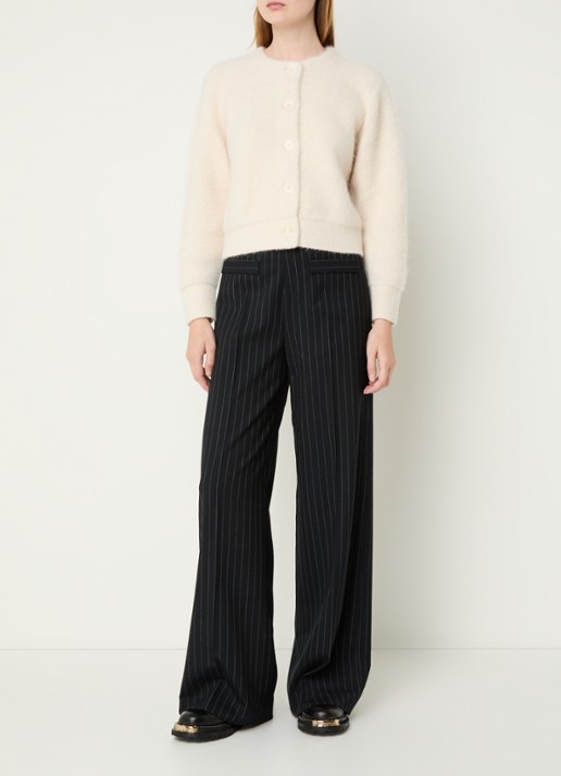 Sandro High waist wide fit pantalon in wolblend met krijtstreep - voorkant 2 zwart