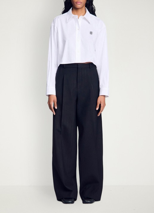 Sandro High waist wide fit pantalon in wolblend met krijtstreep - detail 3 zwart