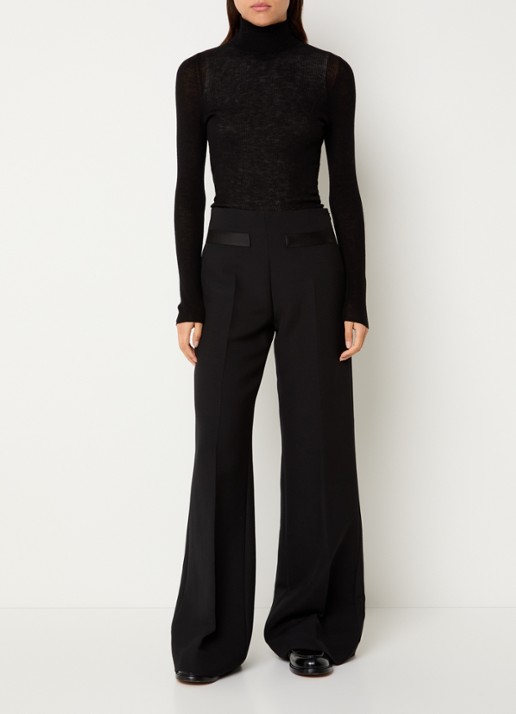 Sandro High waist wide fit pantalon in wolblend - voorkant 3 zwart