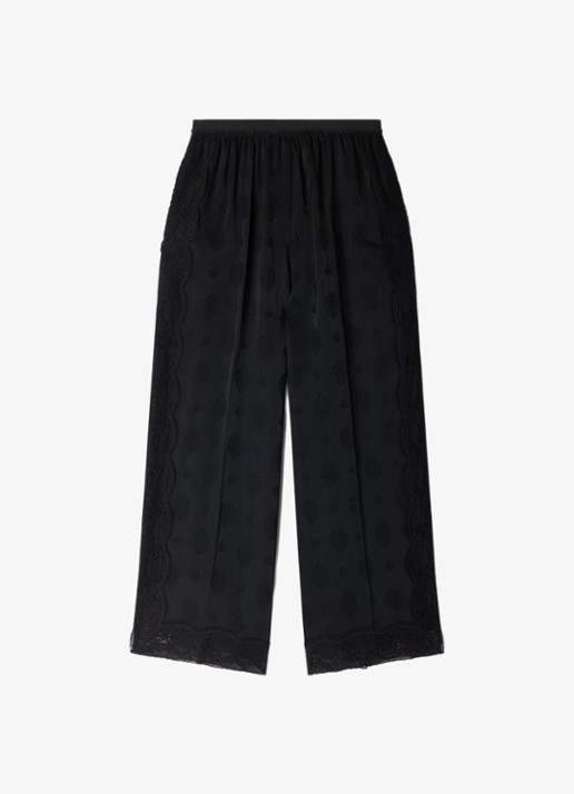 Sandro High waist wide fit pantalon met jacquard dessin en zakken - voorkant 2 black / zwart