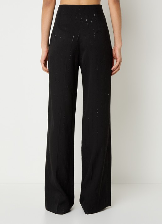Sandro High waist wide fit pantalon met pailletten - achterkant 5 zwart