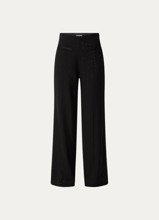 Sandro High waist wide fit pantalon met pailletten - voorkant 3 zwart