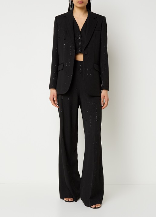 Sandro High waist wide fit pantalon met pailletten - voorkant 4 zwart