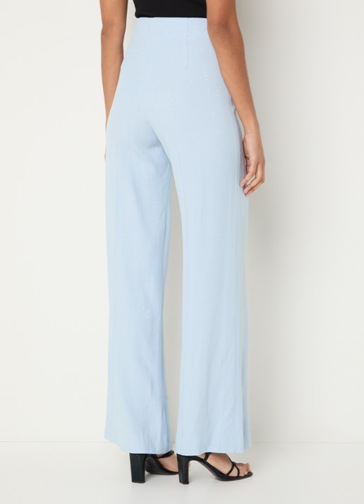 Sandro High waist wide fit pantalon met pailletten - achterkant lichtblauw