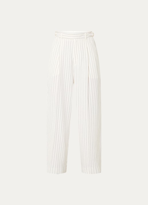 Sandro High waist wide fit pantalon met streepprint - voorkant 2 gebroken wit
