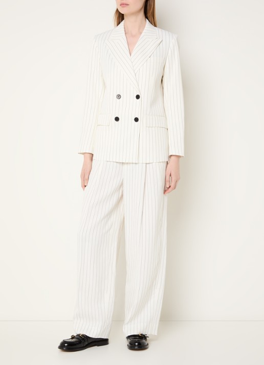 Sandro High waist wide fit pantalon met streepprint - voorkant 3 gebroken wit