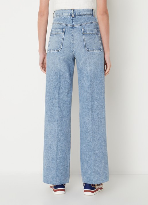 Sandro High waist wide leg jeans met lichte wassing - achterkant indigo