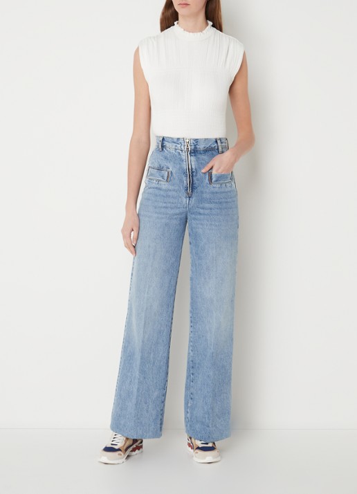 Sandro High waist wide leg jeans met lichte wassing - voorkant 4 indigo
