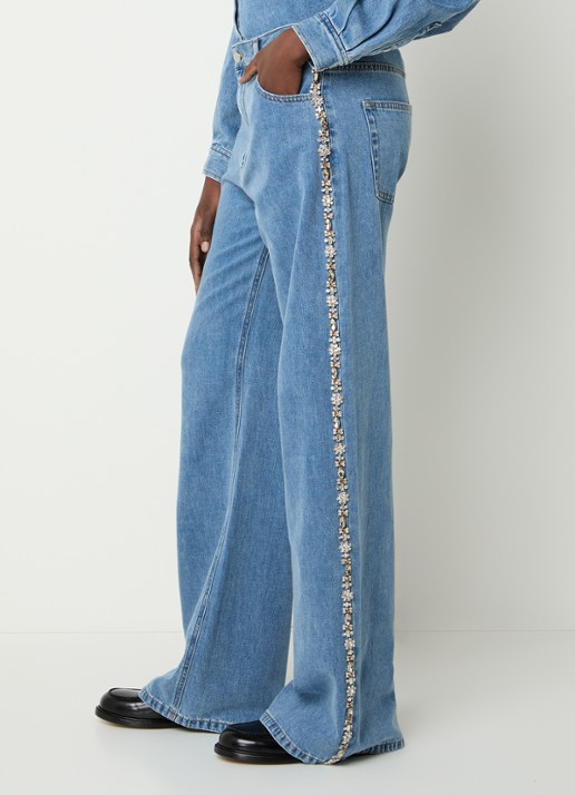 Sandro High waist wide leg jeans met medium wassing en strass - detail 2 indigo
