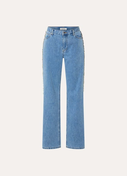 Sandro High waist wide leg jeans met medium wassing en strass - voorkant 3 indigo