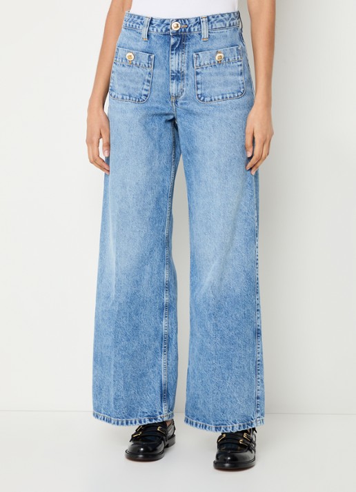 Sandro High waist wide leg jeans met medium wassing