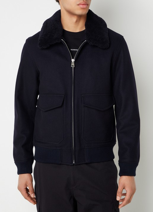 Sandro Jack in wolblend met afneembare kraag - detail 4 donkerblauw
