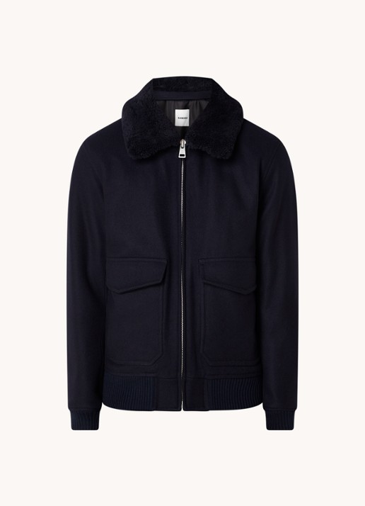 Sandro Jack in wolblend met afneembare kraag - voorkant donkerblauw