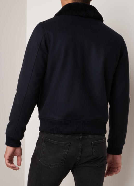 Sandro Jack in wolblend met afneembare teddy kraag - achterkant 4 donkerblauw
