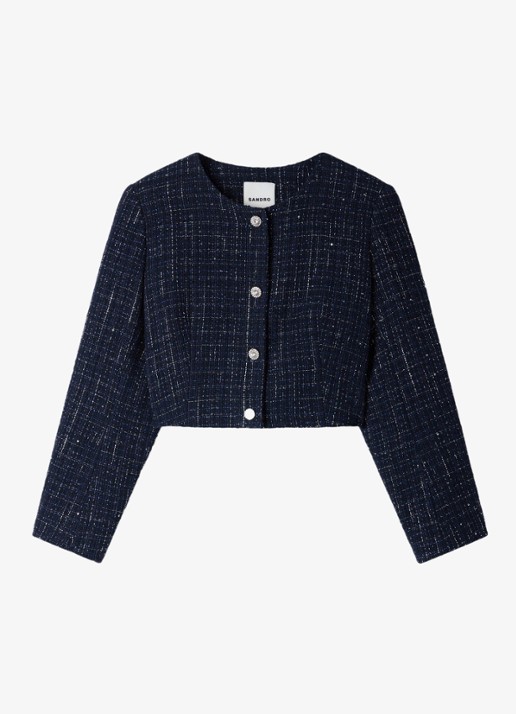 Sandro Jack met tweed-look - voorkant 5 donkerblauw