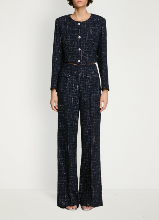 Sandro Jack met tweed-look - voorkant 6 donkerblauw