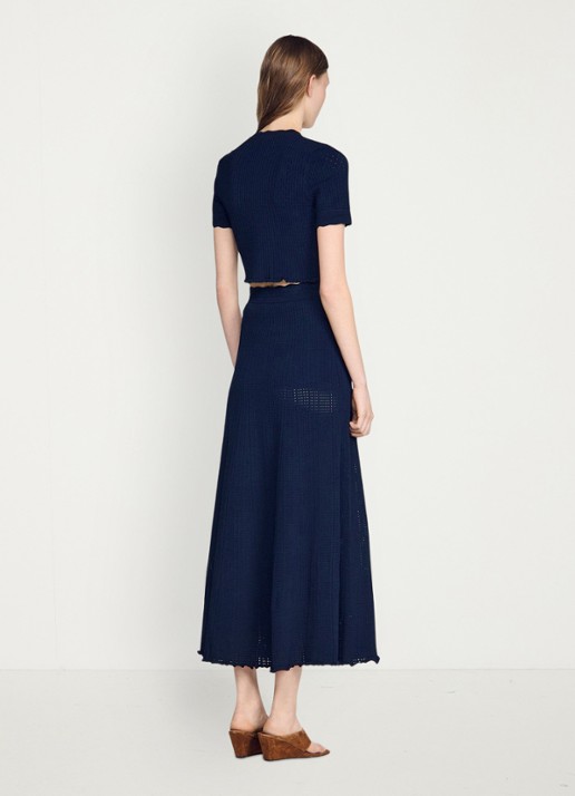 Sandro Kort gebreid vest met pointelle-details - achterkant 5 donkerblauw
