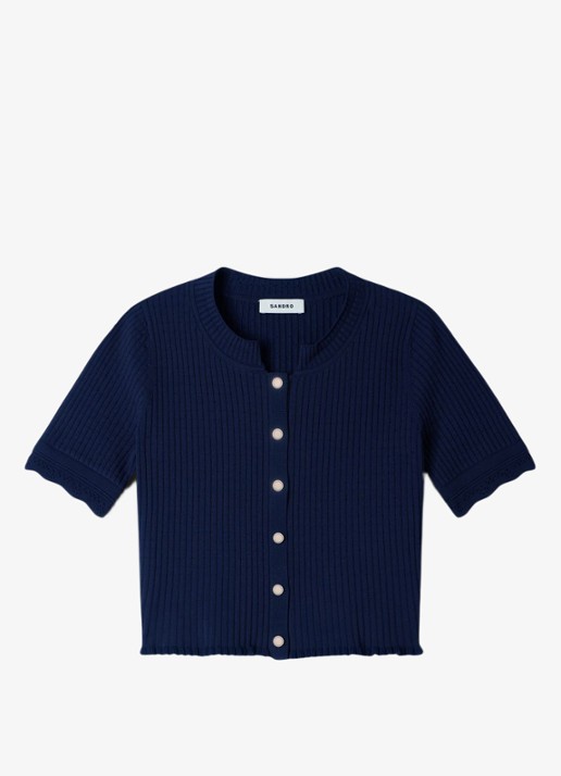 Sandro Kort gebreid vest met pointelle-details - voorkant 6 donkerblauw