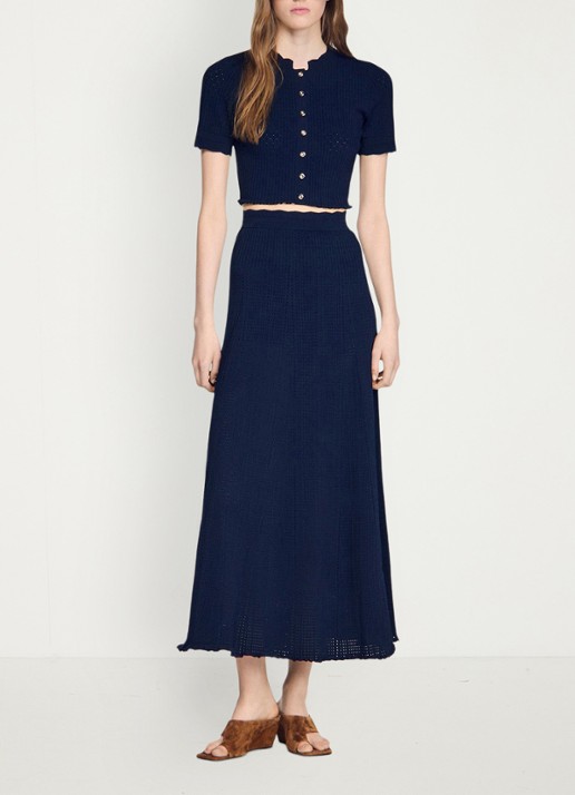 Sandro Kort gebreid vest met pointelle-details - voorkant 7 donkerblauw