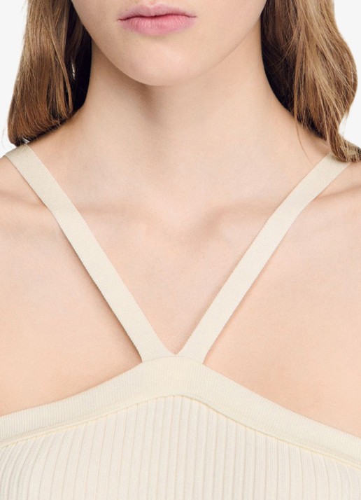 Sandro Korte ribgebreide top met gekruiste bandjes - detail 2 ecru / wit