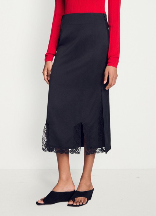 Sandro Lange rok met details van kant - detail 4 zwart