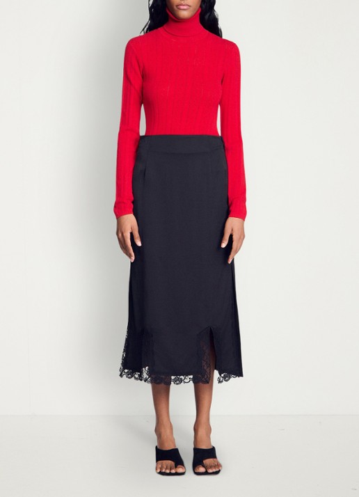 Sandro Lange rok met details van kant - detail 5 zwart