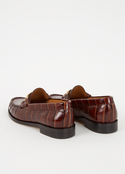 Sandro Loafer van leer met crocostructuur - detail 3 hazelnootbruin