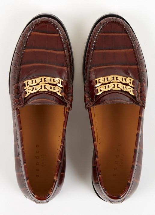 Sandro Loafer van leer met crocostructuur - detail 4 hazelnootbruin