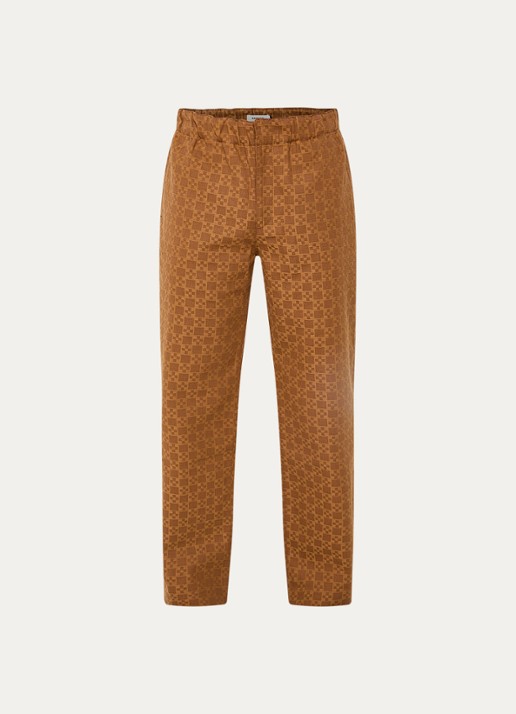Sandro Loose fit broek van denim met ruit dessin  - voorkant 2 camel